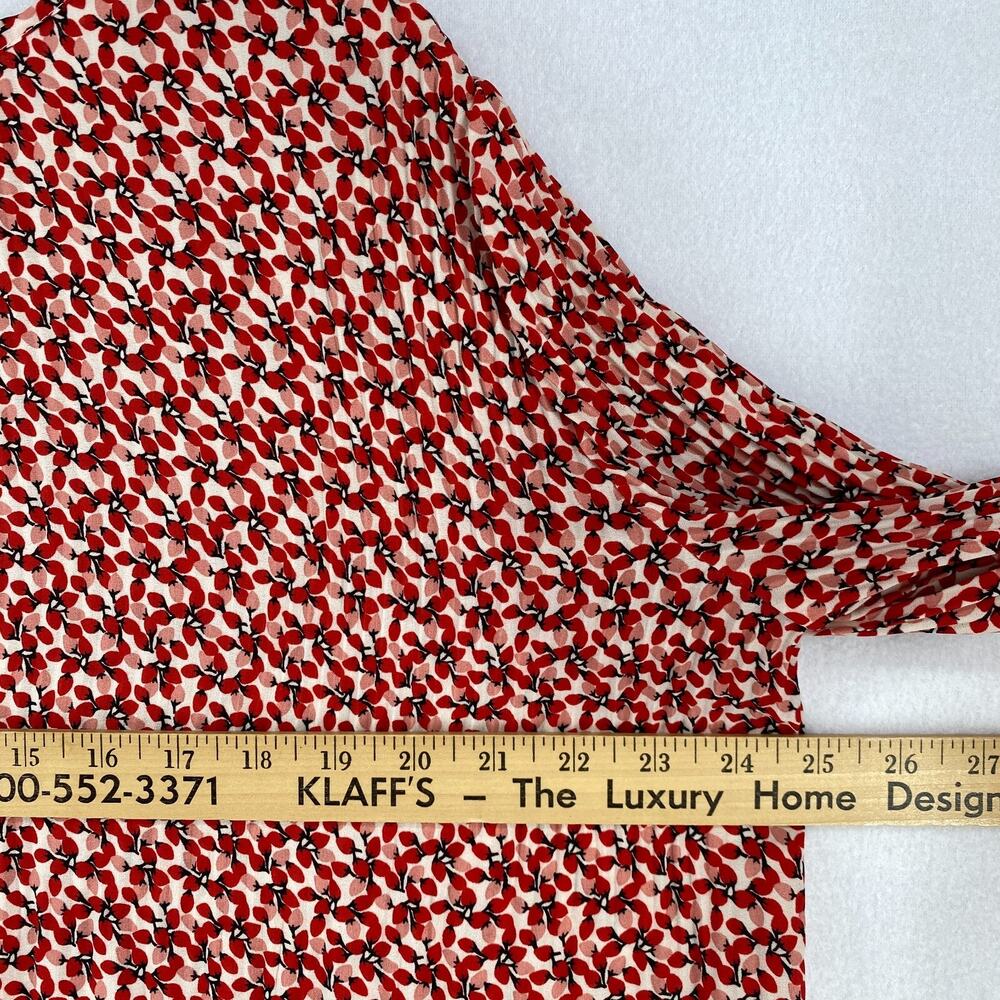 MAX STUDIO Blouse M Peasant Top Boxy Floral Round Neck Flared Sleeve Red - Picture 11 of 13